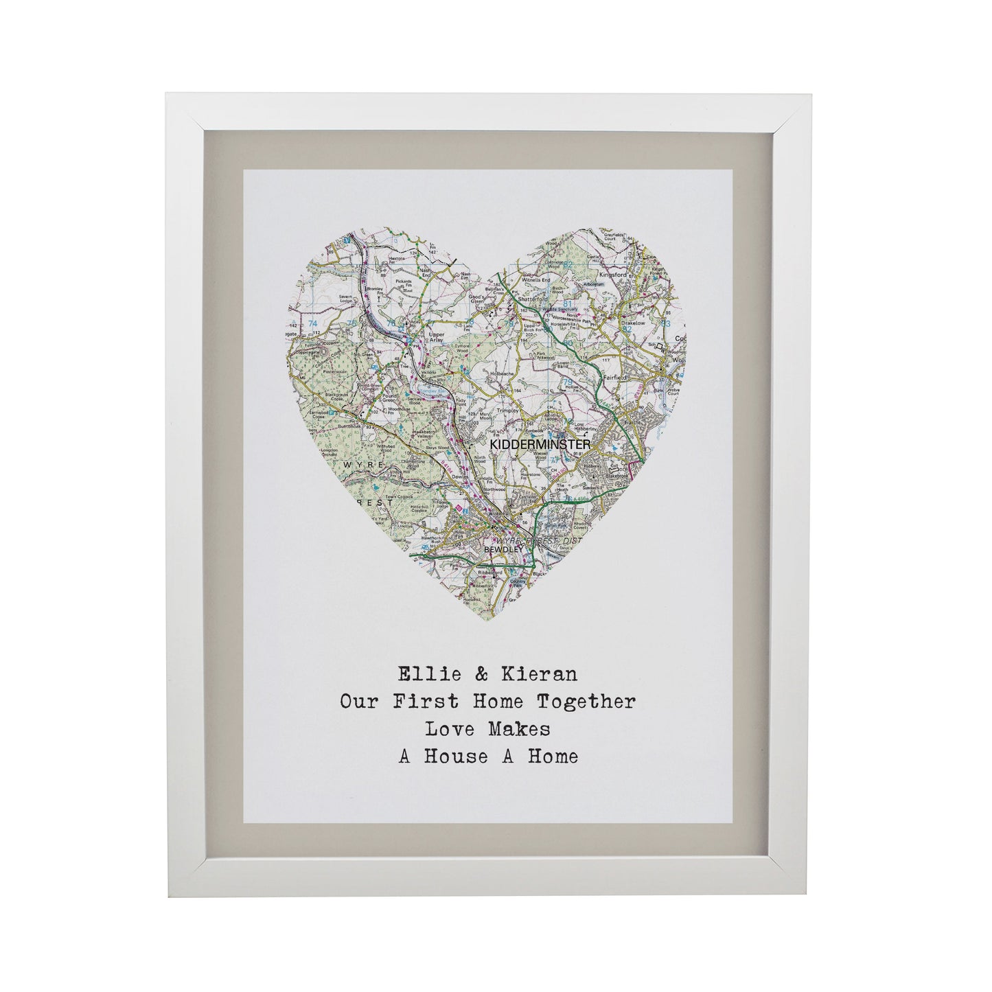 Personalised Present Day Map Heart Framed Prints: 8 - Framed Prints By Gift Moments