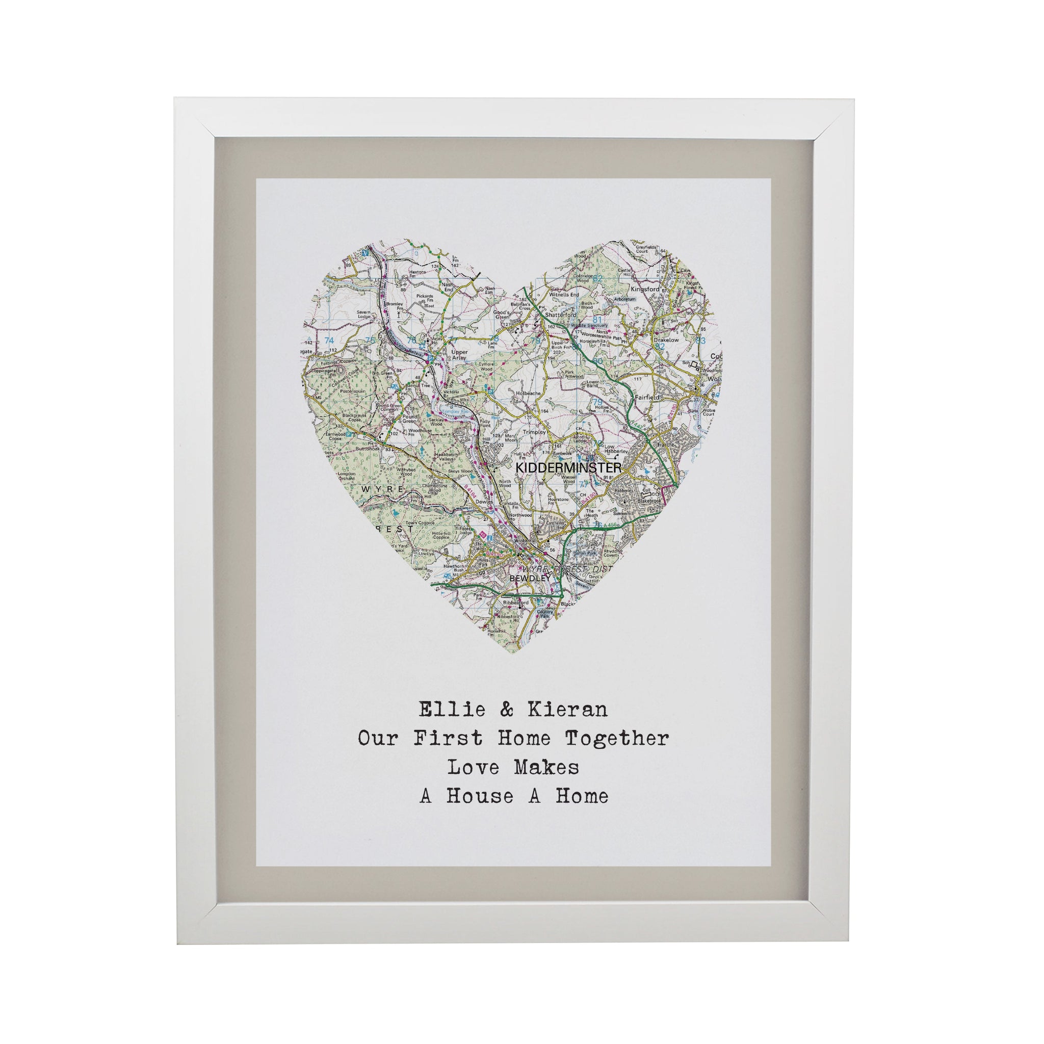 Personalised Present Day Map Heart Framed Prints: 8 - Framed Prints By Gift Moments