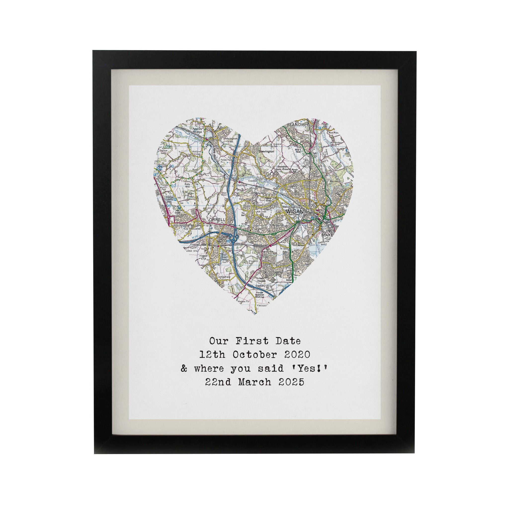 Personalised Present Day Map Heart Framed Prints: 9 - Framed Prints By Gift Moments