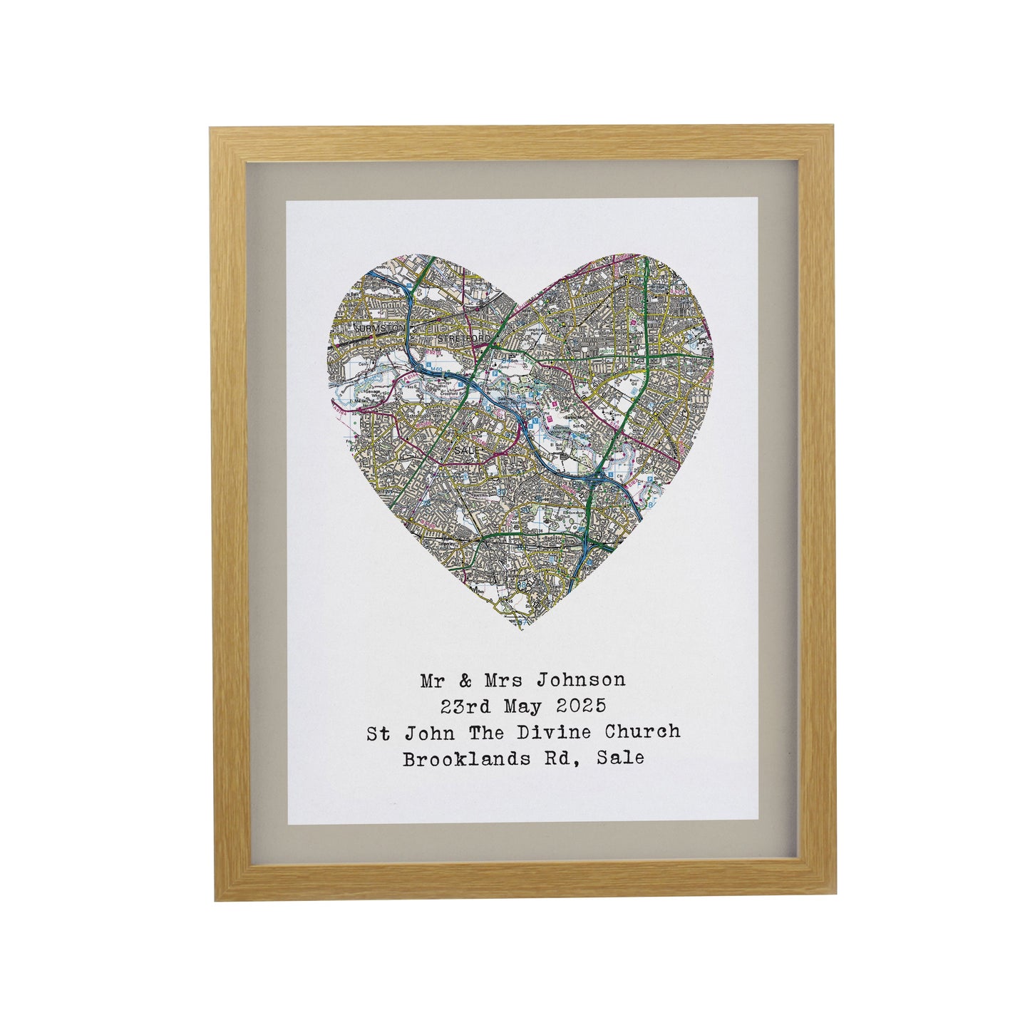 Personalised Present Day Map Heart Framed Prints: 7 - Framed Prints By Gift Moments