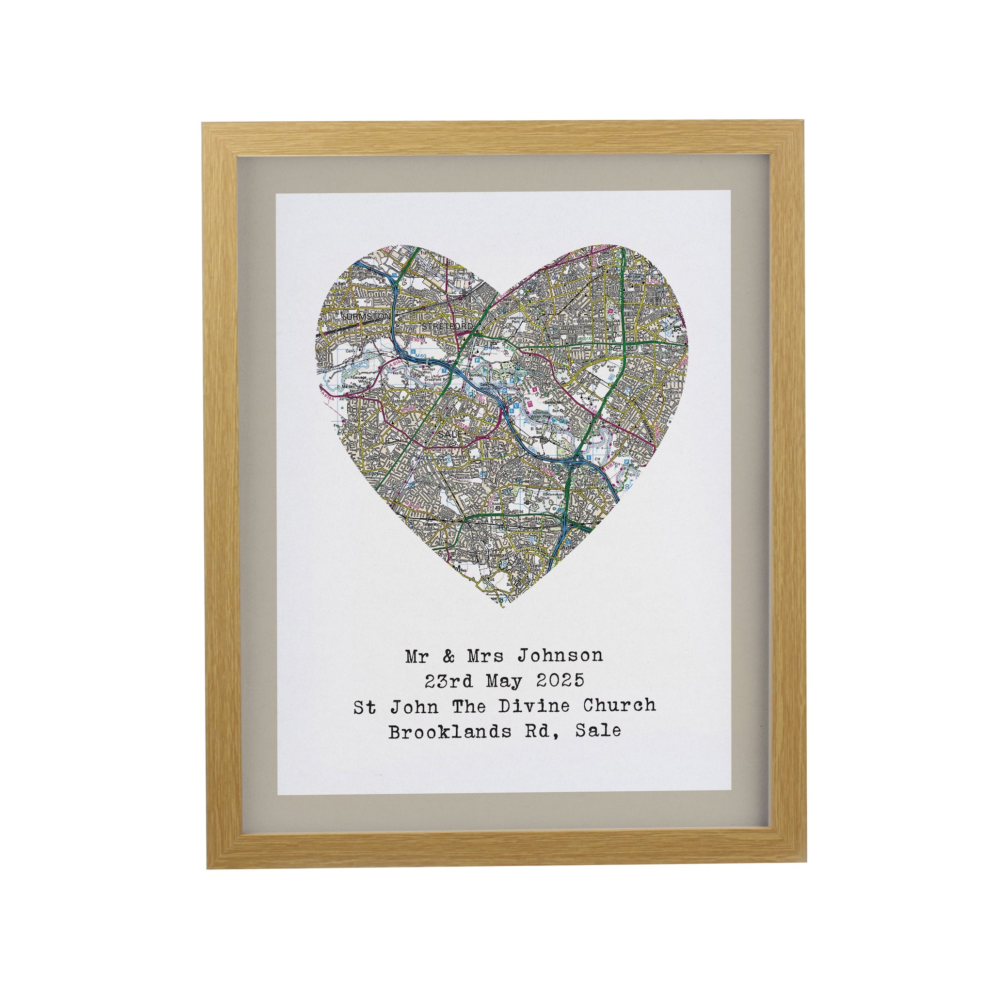Personalised Present Day Map Heart Framed Prints: 7 - Framed Prints By Gift Moments