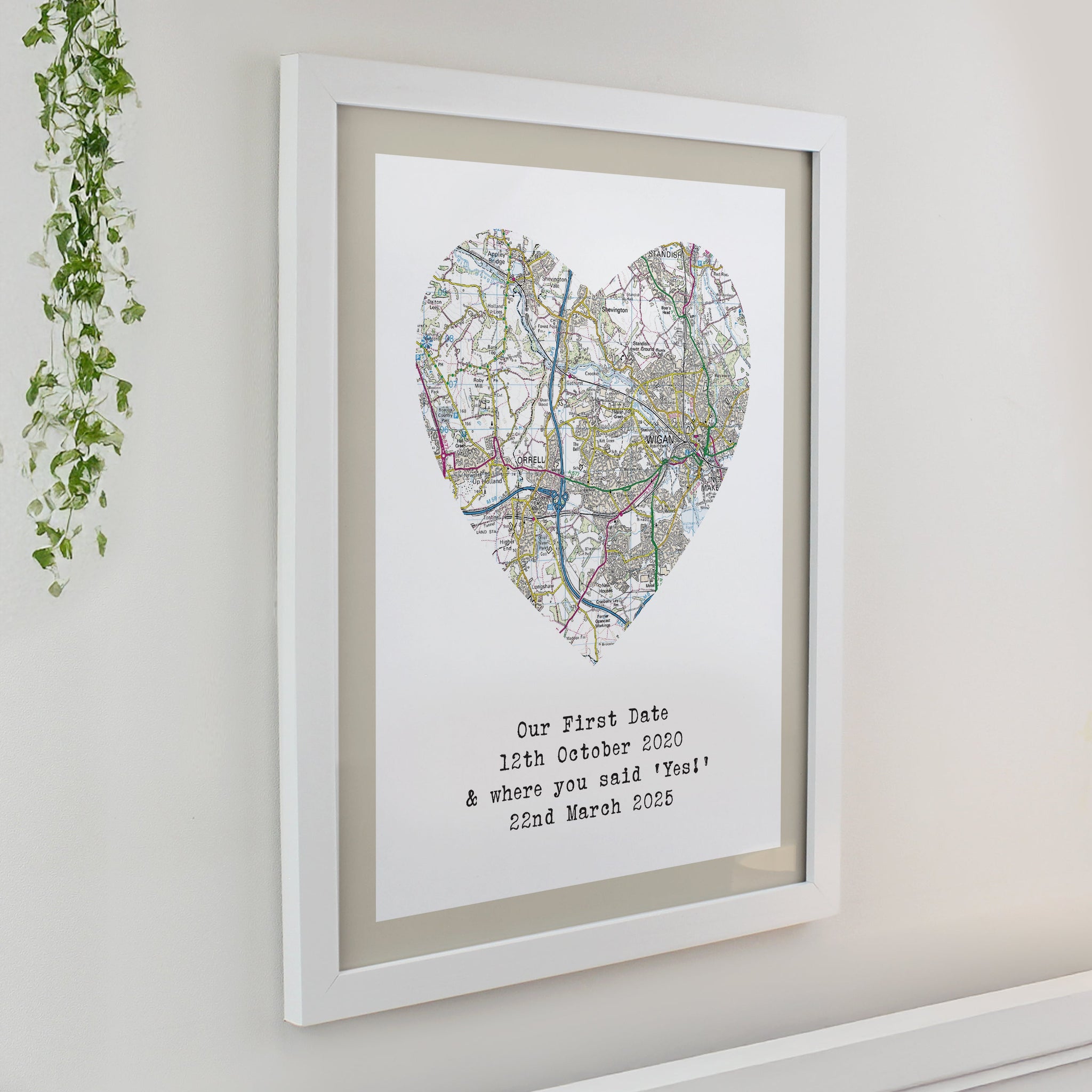 Personalised Present Day Map Heart Framed Prints: 6 - Framed Prints By Gift Moments