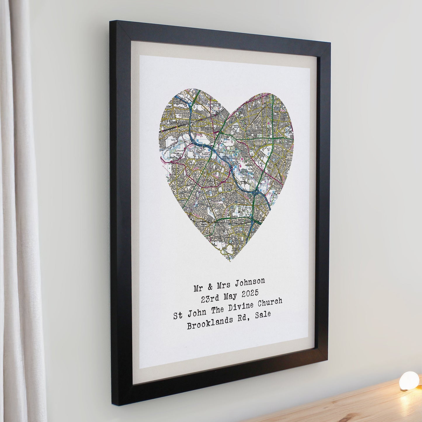 Personalised Present Day Map Heart Framed Prints: 5 - Framed Prints By Gift Moments