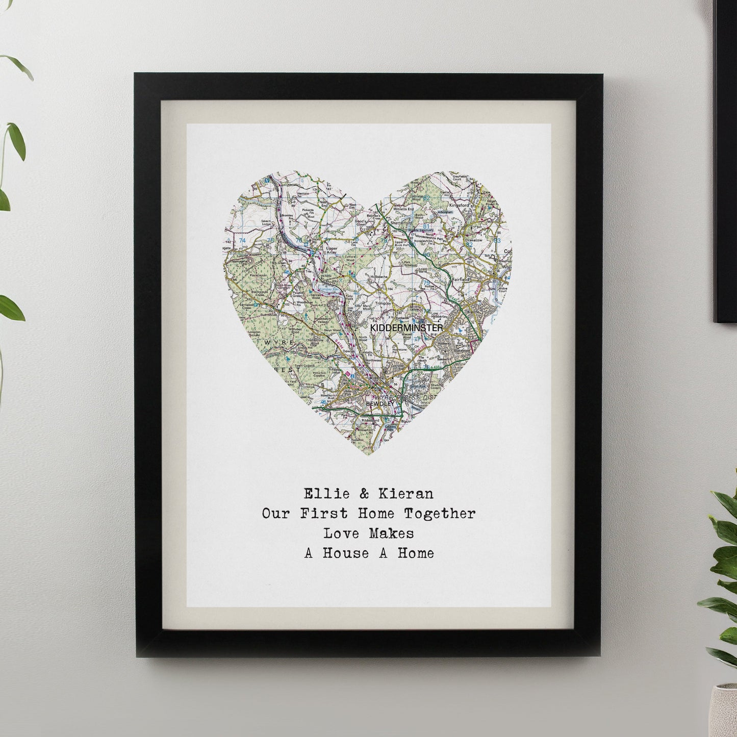 Personalised Present Day Map Heart Framed Prints: 2 - Black - Framed Prints By Gift Moments