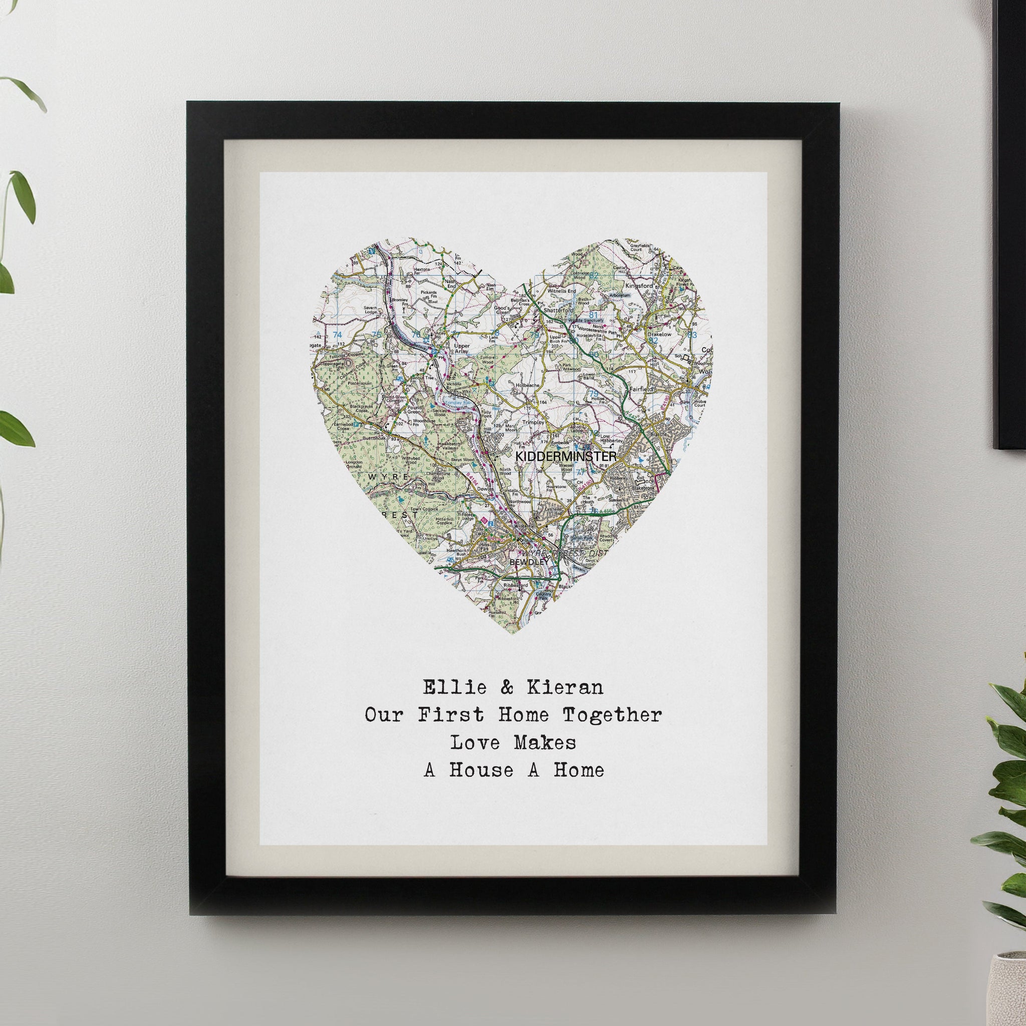 Personalised Present Day Map Heart Framed Prints: 2 - Black - Framed Prints By Gift Moments