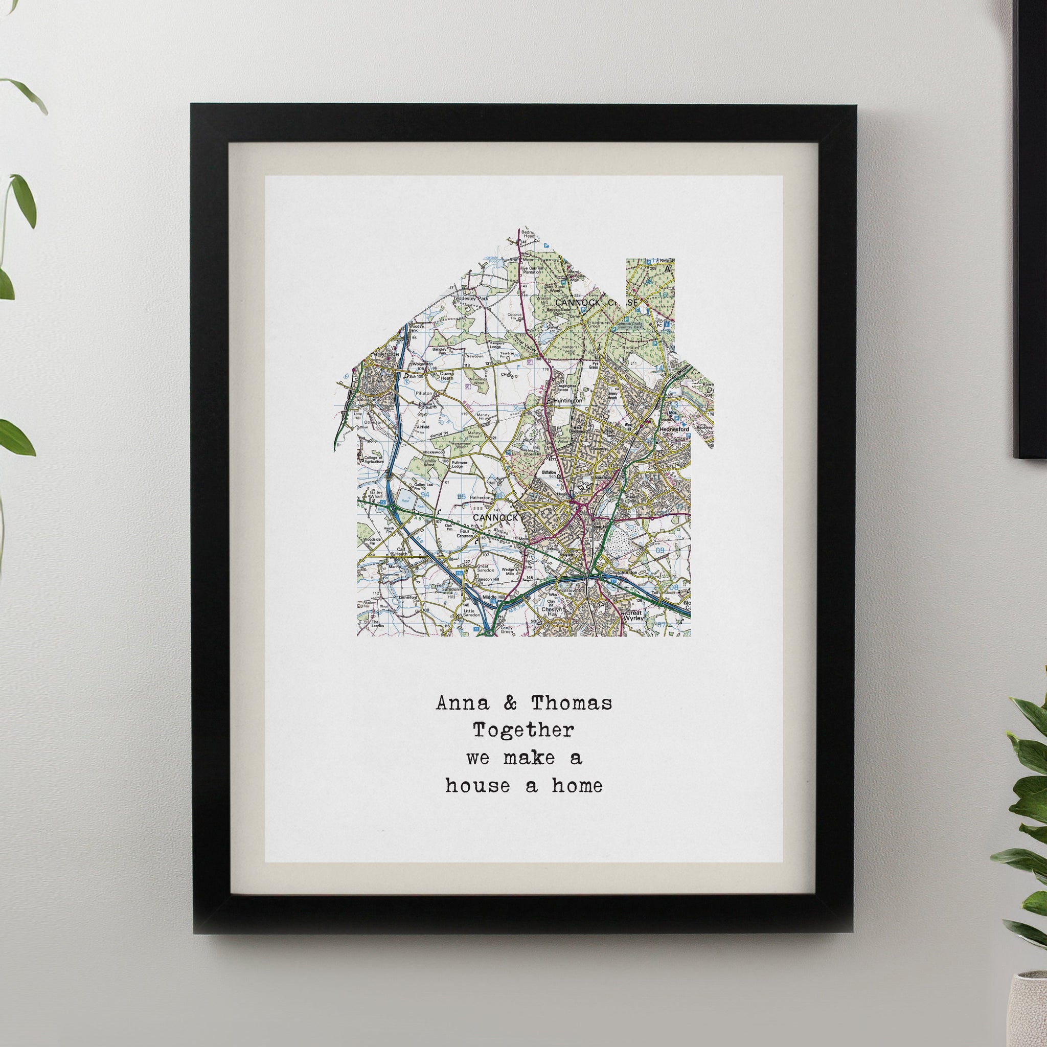 Personalised Present Day Map Home Framed Prints: 2 - Black - Framed Prints By Gift Moments