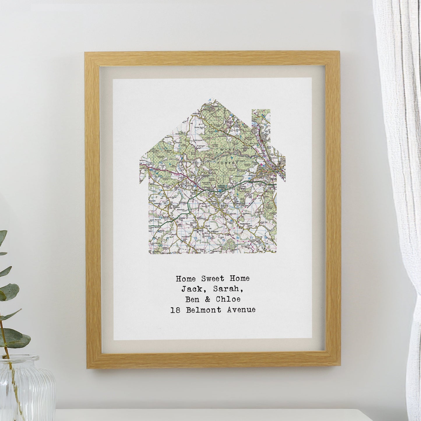 Personalised Present Day Map Home Framed Prints: 1 - Oak - Framed Prints By Gift Moments