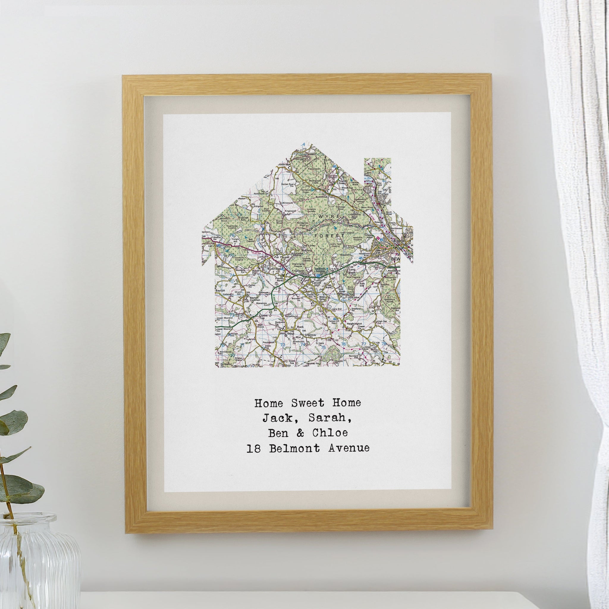 Personalised Present Day Map Home Framed Prints: 1 - Oak - Framed Prints By Gift Moments