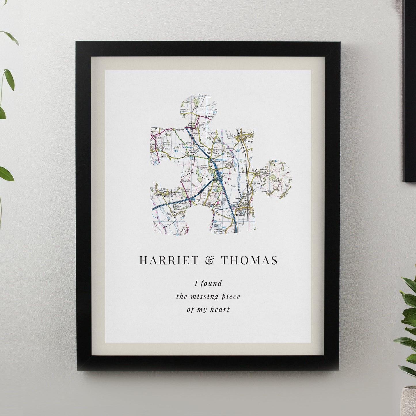 Personalised Present Day Map Puzzle Piece Framed Prints: 2 - Black - Framed Prints By Gift Moments