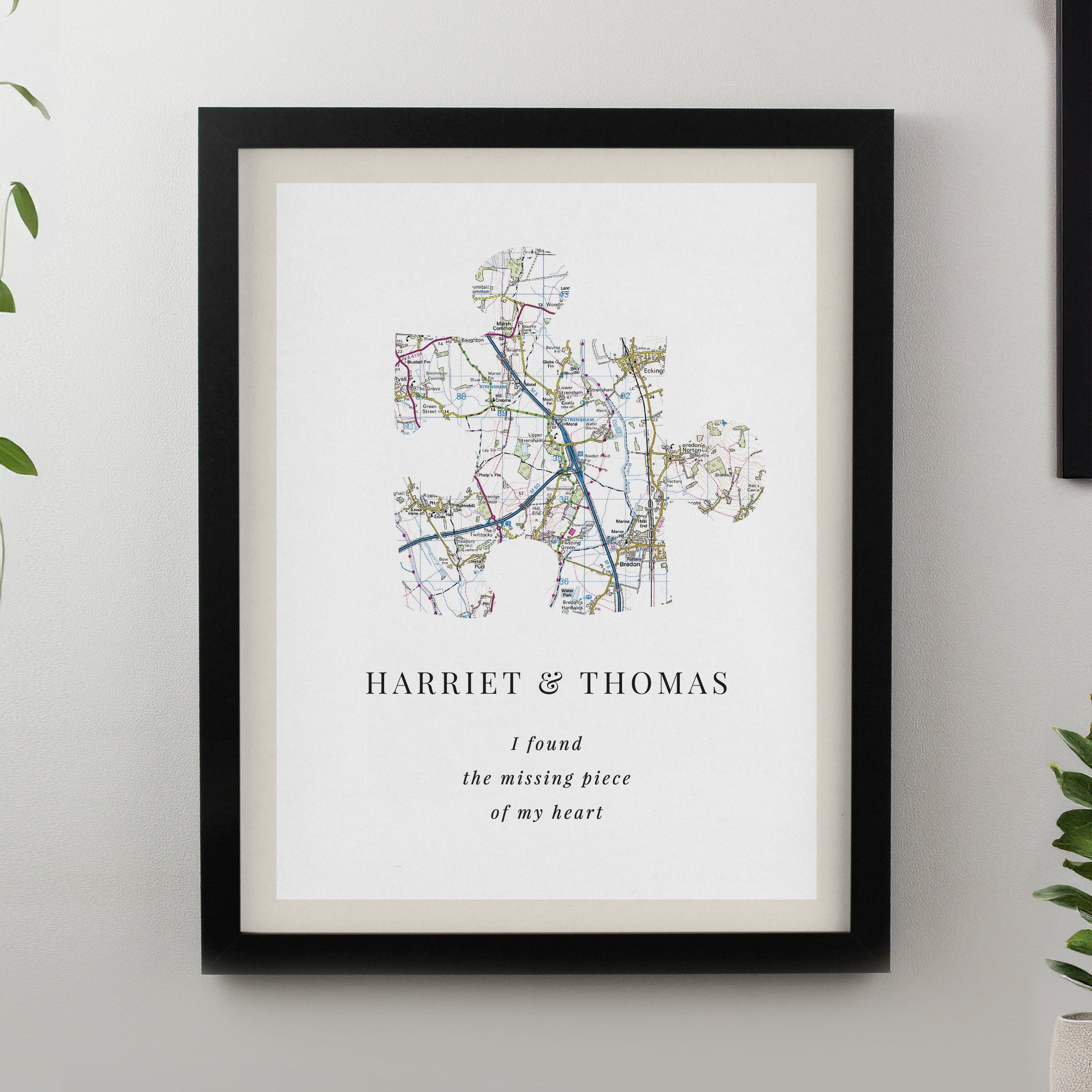 Personalised Present Day Map Puzzle Piece Framed Prints: 2 - Black - Framed Prints By Gift Moments