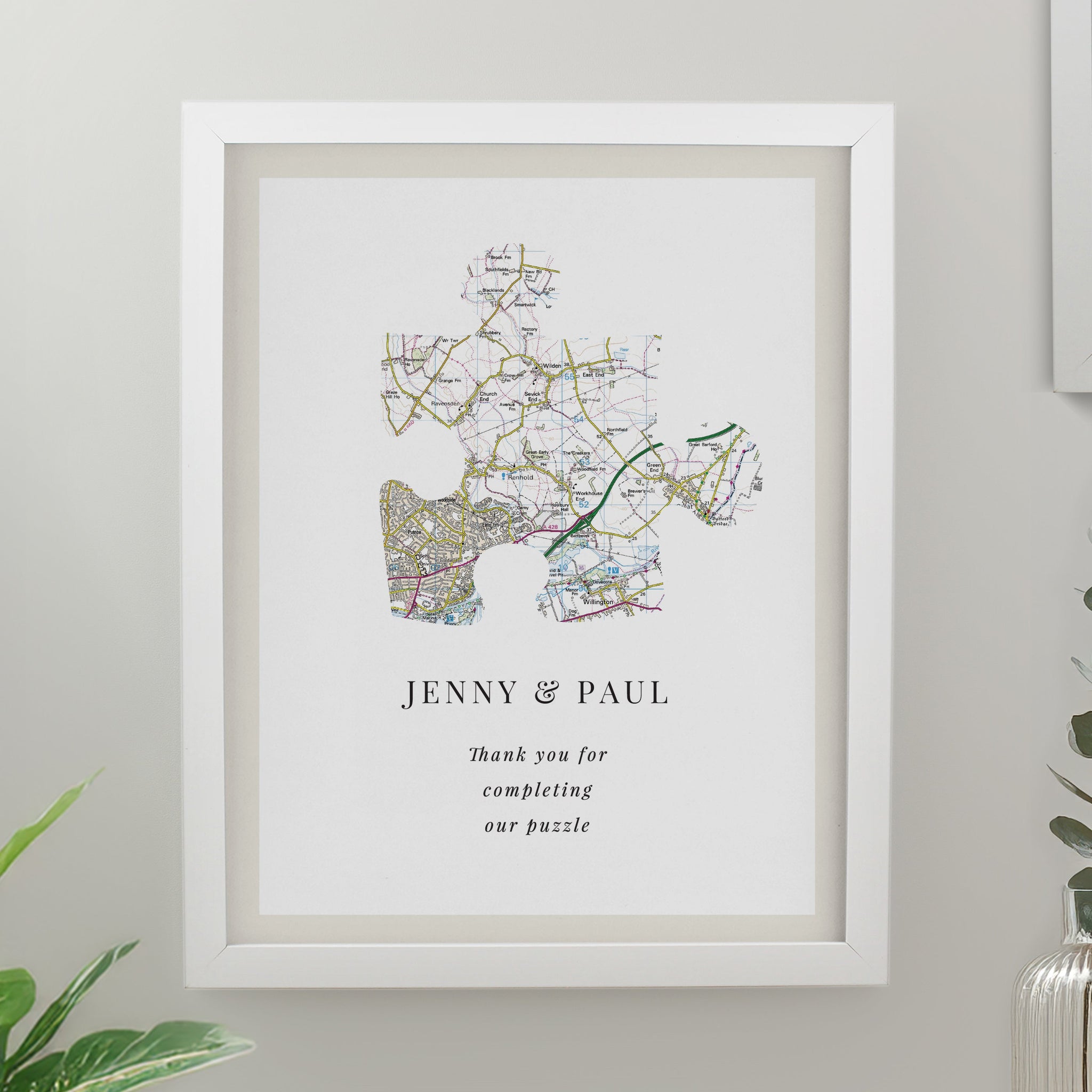 Personalised Present Day Map Puzzle Piece Framed Prints: 3 - White - Framed Prints By Gift Moments