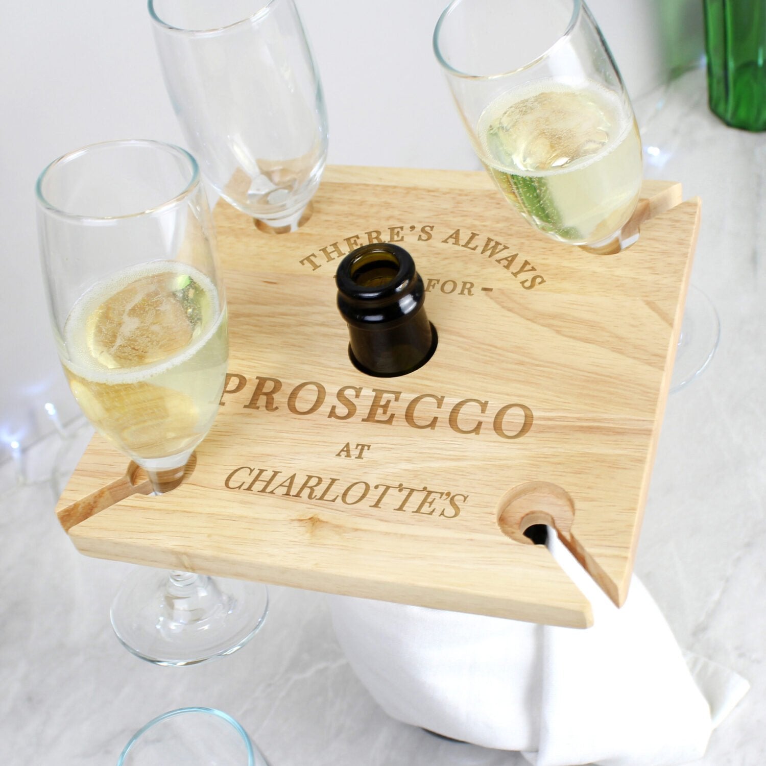 Personalised Prosecco Four Prosecco flute Holder & Bottle Holder - Shop Barware At Gift Moments - 1