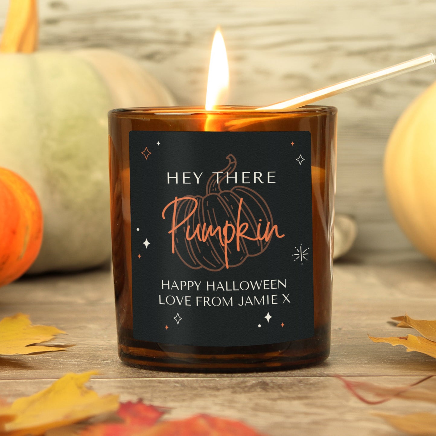 Personalised Pumpkin Amber Glass Candle: 1 - Candles By Gift Moments
