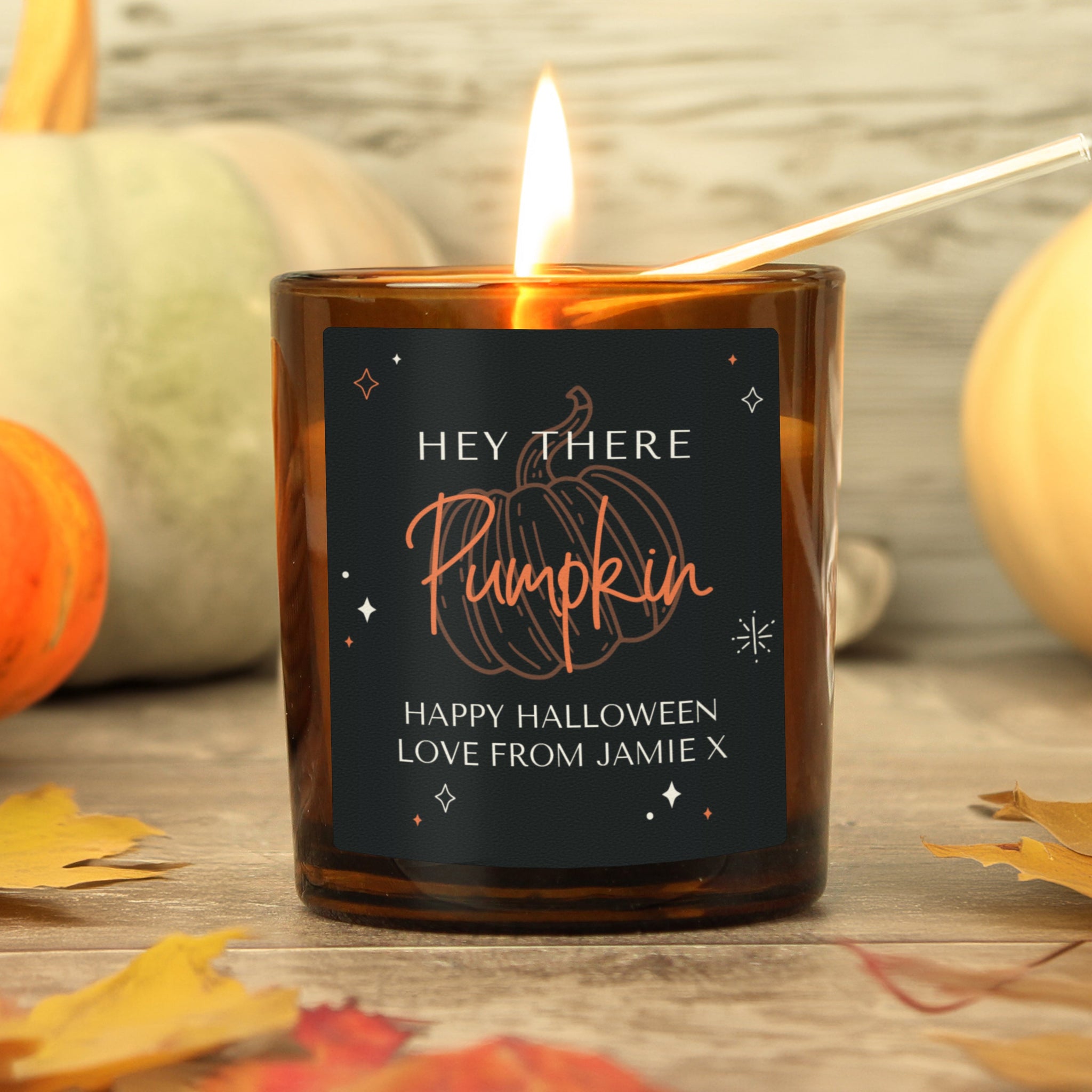 Personalised Pumpkin Amber Glass Candle: 1 - Candles By Gift Moments