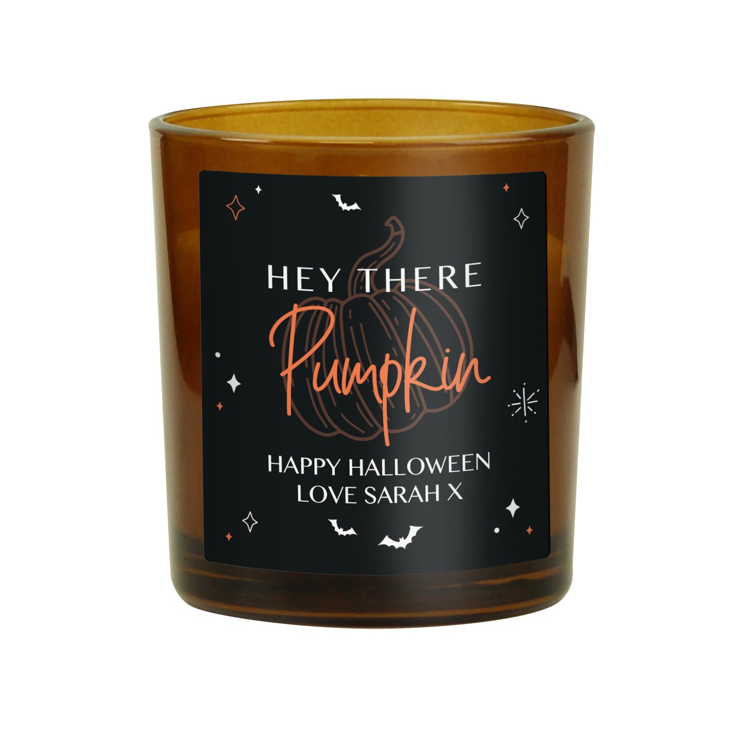 Personalised Pumpkin Amber Glass Candle: 5 - Candles By Gift Moments
