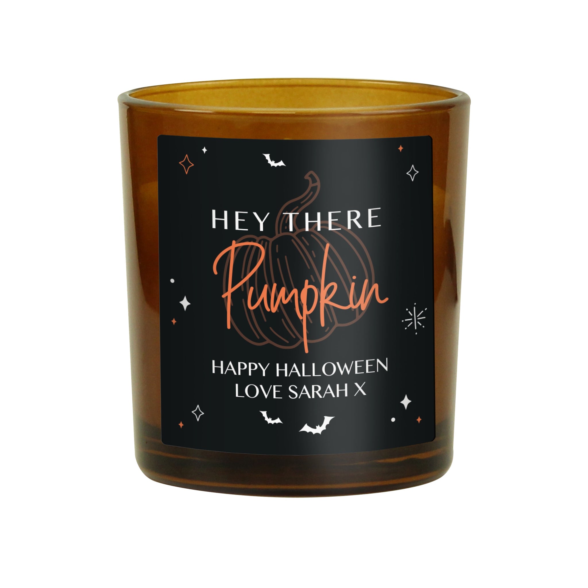 Personalised Pumpkin Amber Glass Candle: 5 - Candles By Gift Moments