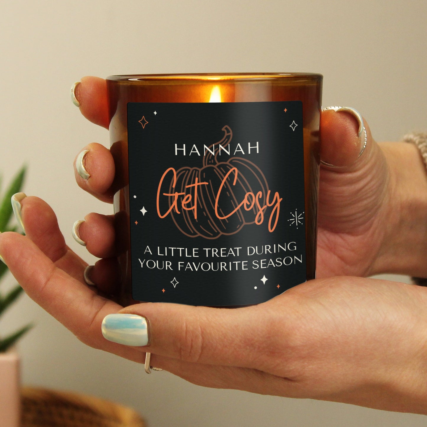 Personalised Pumpkin Amber Glass Candle: 4 - Candles By Gift Moments