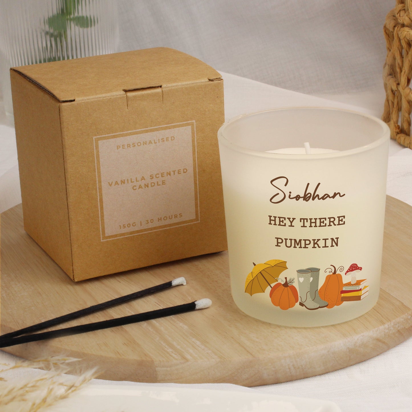 Personalised Pumpkin Frosted Glass Candle: 3 - Candles By Gift Moments