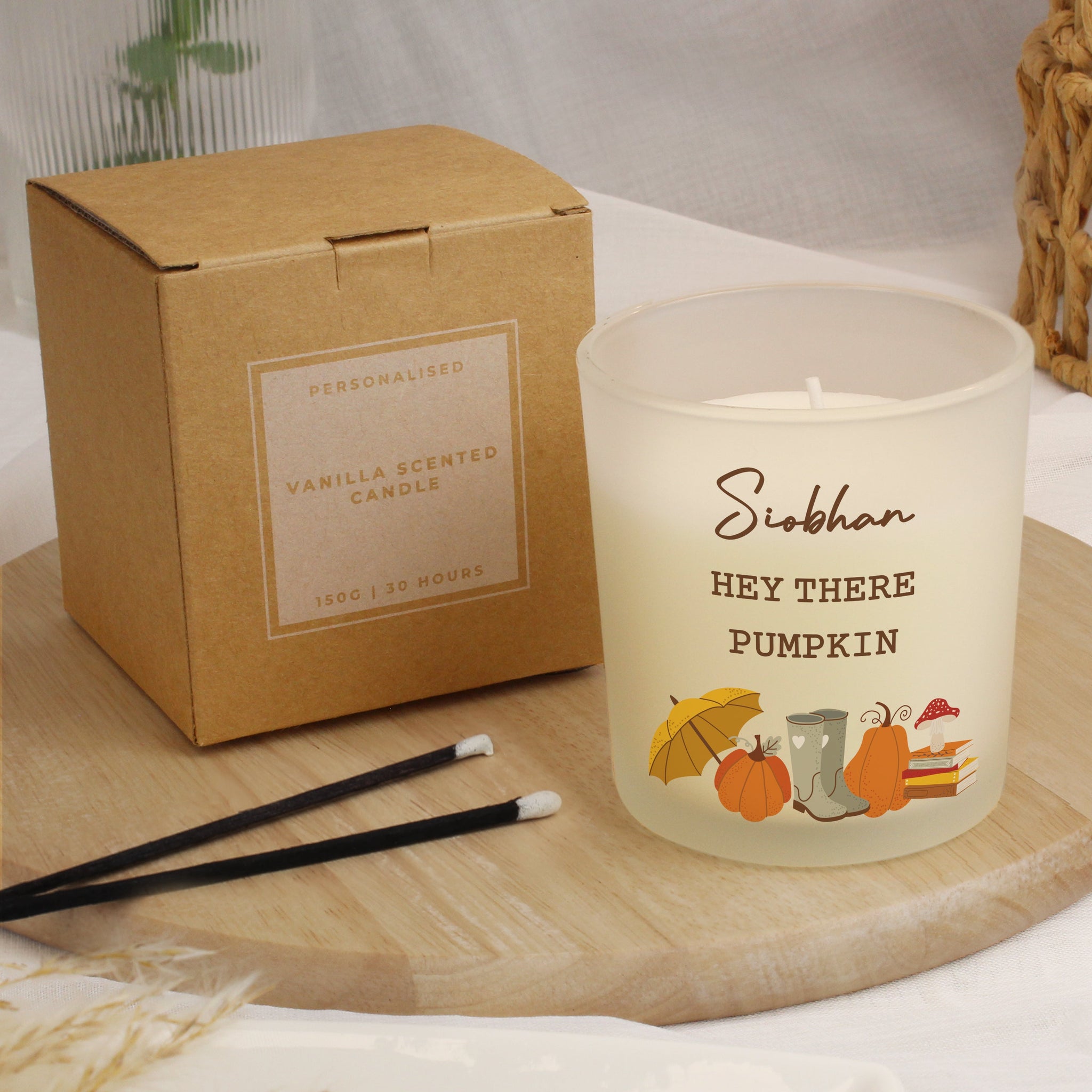 Personalised Pumpkin Frosted Glass Candle: 3 - Candles By Gift Moments