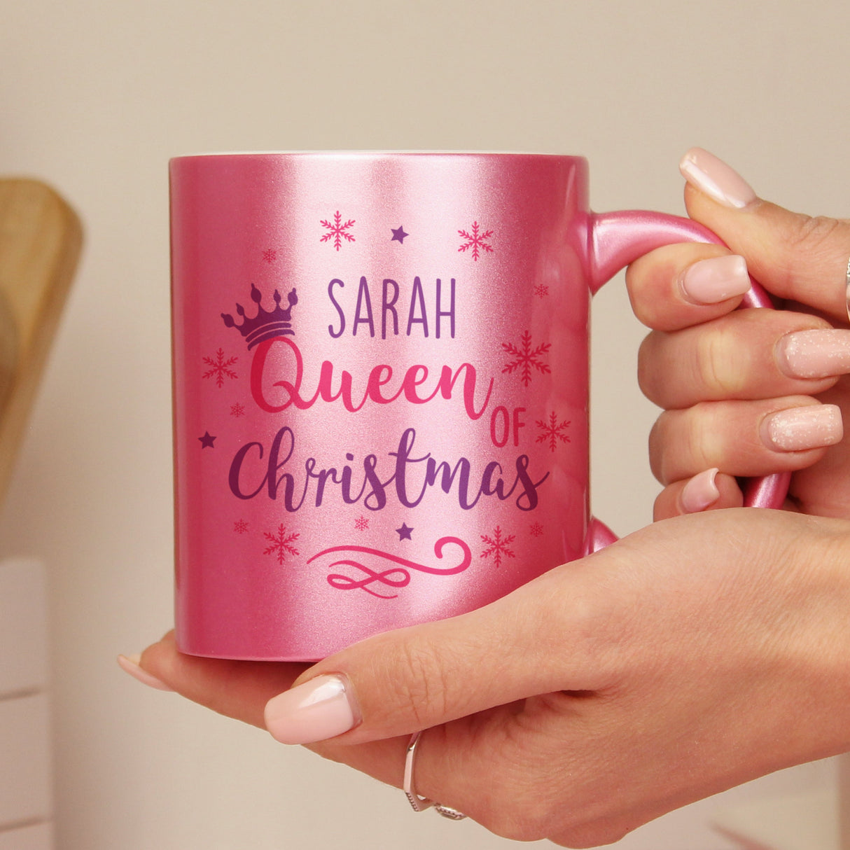 Personalised Queen Of Christmas Pink Mug: 2 - Mugs By Gift Moments