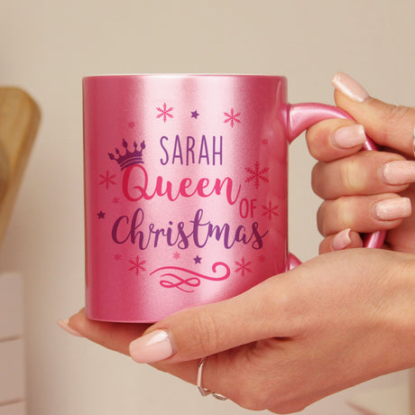 Personalised Queen Of Christmas Pink Mug: 2 - Mugs By Gift Moments