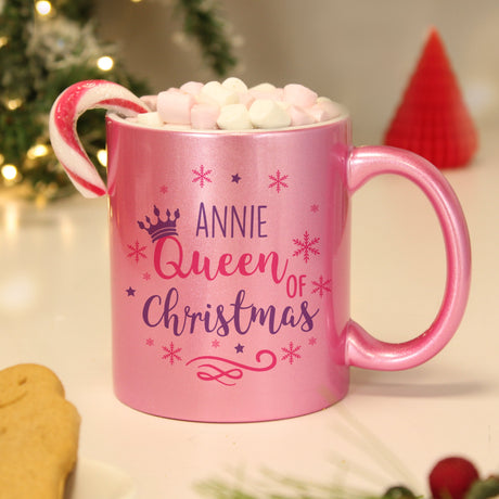 Personalised Queen Of Christmas Pink Mug: 1 - Mugs By Gift Moments