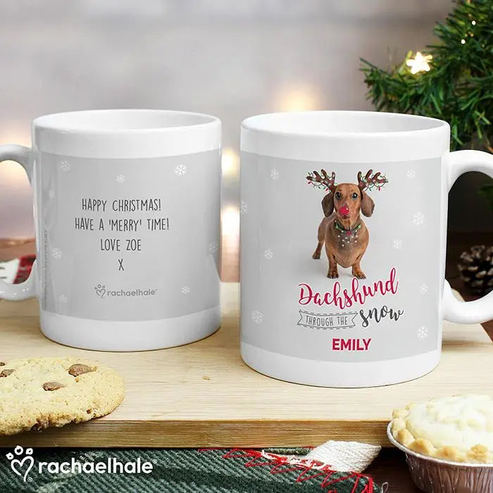 Personalised Rachael Hale Christmas Dachshund Through the Snow Mug - Shop Mugs At Gift Moments - 5