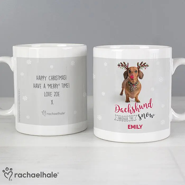 Personalised Rachael Hale Christmas Dachshund Through the Snow Mug - Shop Mugs At Gift Moments - 4