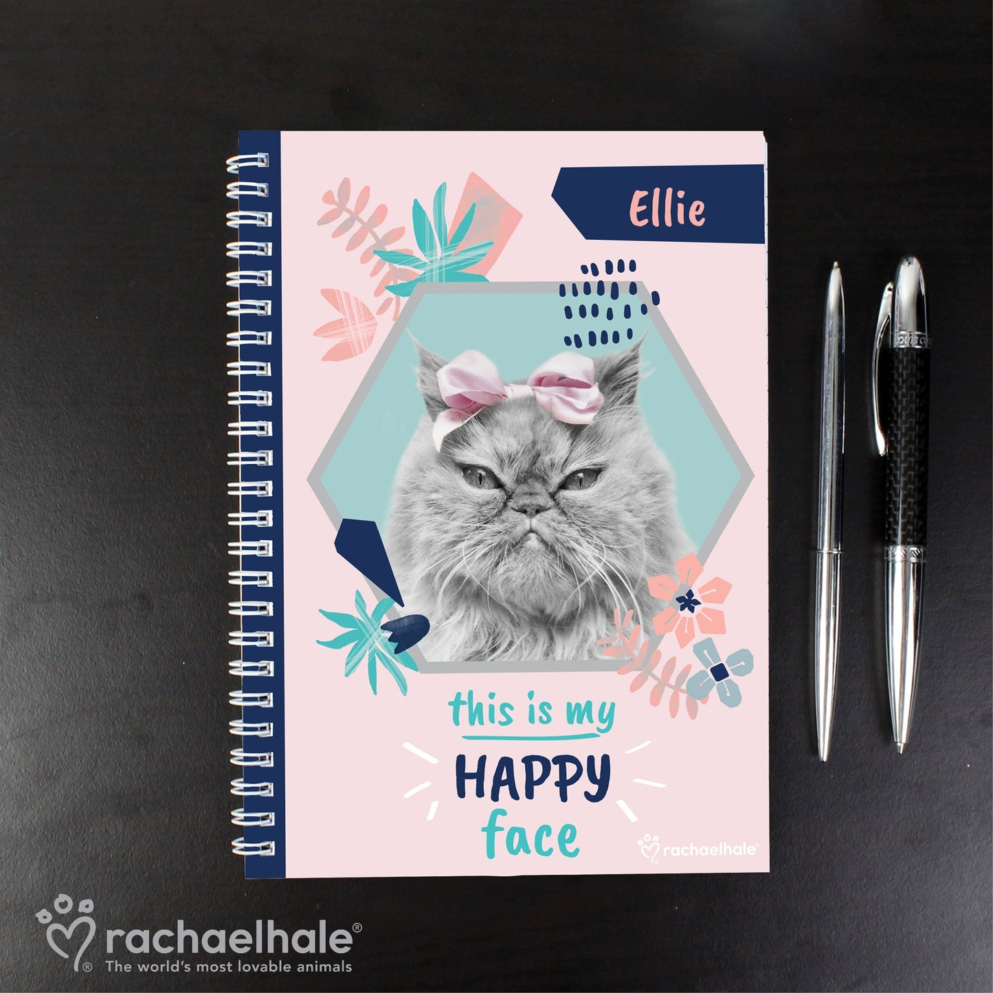 Personalised Rachael Hale ’Happy Face’ Cat A5 Notebook: 3 - Notebooks By Rachael Hale