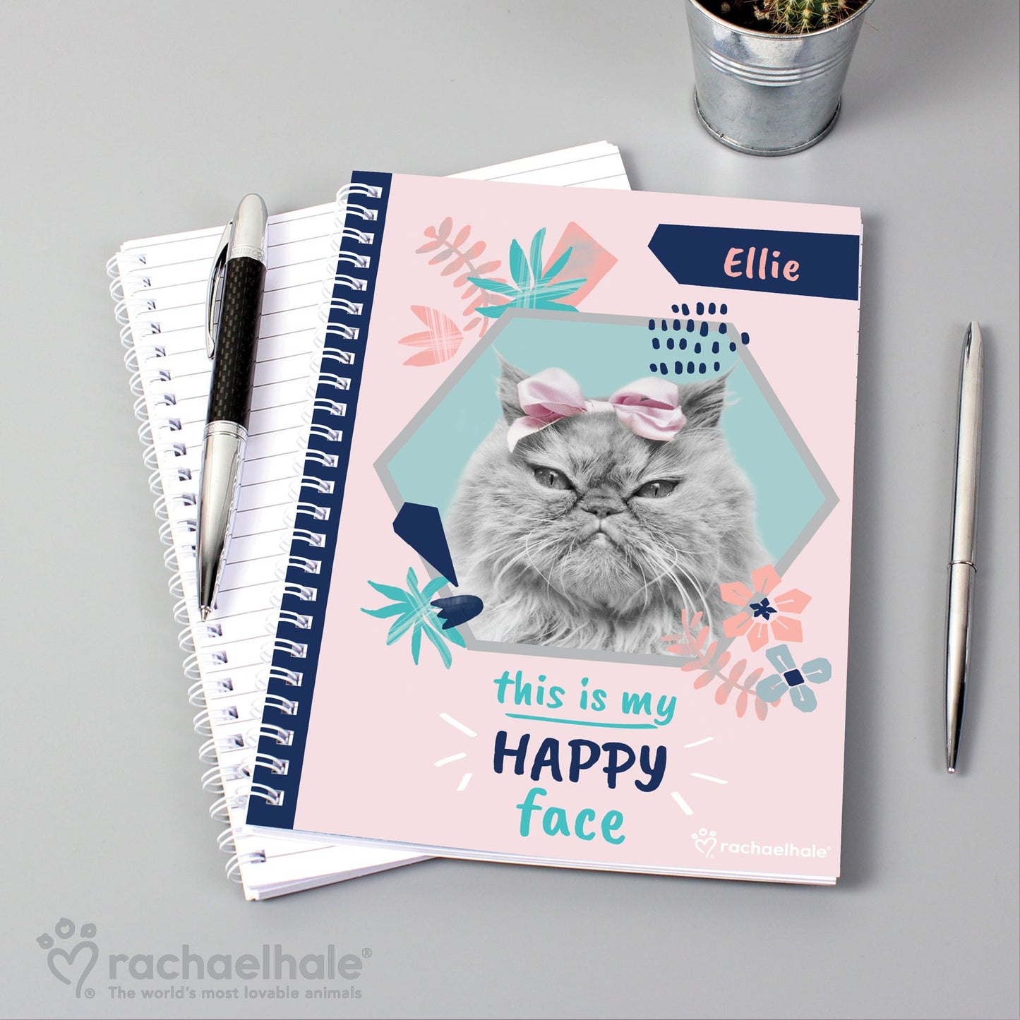 Personalised Rachael Hale ’Happy Face’ Cat A5 Notebook: 4 - Notebooks By Rachael Hale