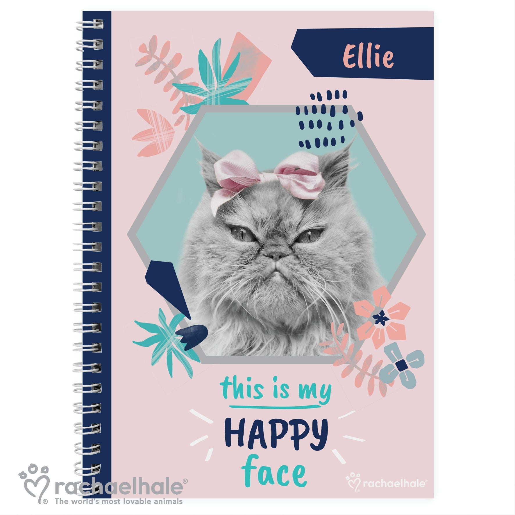 Personalised Rachael Hale ’Happy Face’ Cat A5 Notebook: 2 - Notebooks By Rachael Hale