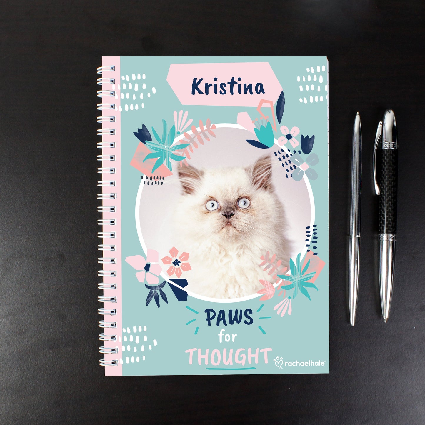 Personalised Rachael Hale ’Paws for Thought’ Cat A5 Notebook: 1 - Notebooks By Rachael Hale
