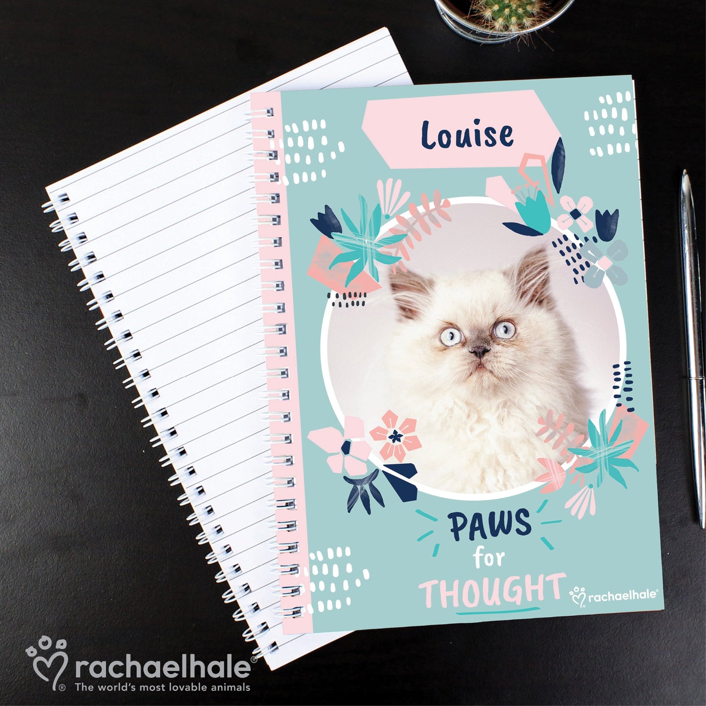 Personalised Rachael Hale ’Paws for Thought’ Cat A5 Notebook: 5 - Notebooks By Rachael Hale