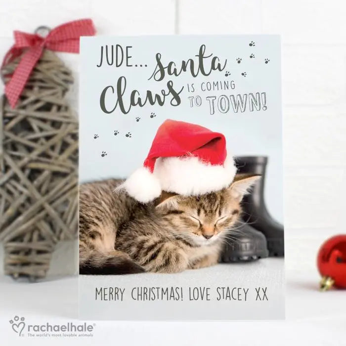Personalised Rachael Hale Santa Claws Christmas Cat Card: 1 - Greeting Cards By Rachael Hale