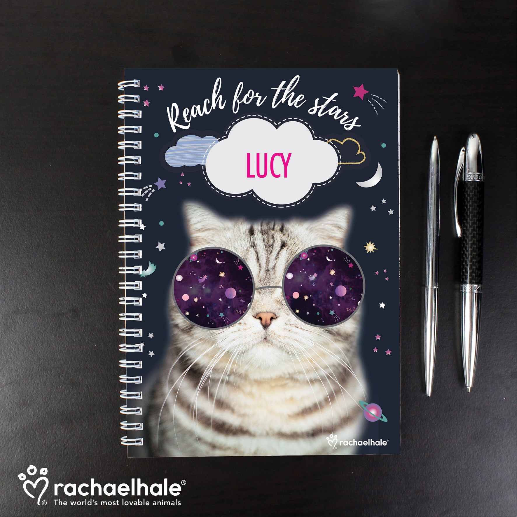Personalised Rachael Hale Space Cat A5 Notebook: 5 - Notebooks By Rachael Hale