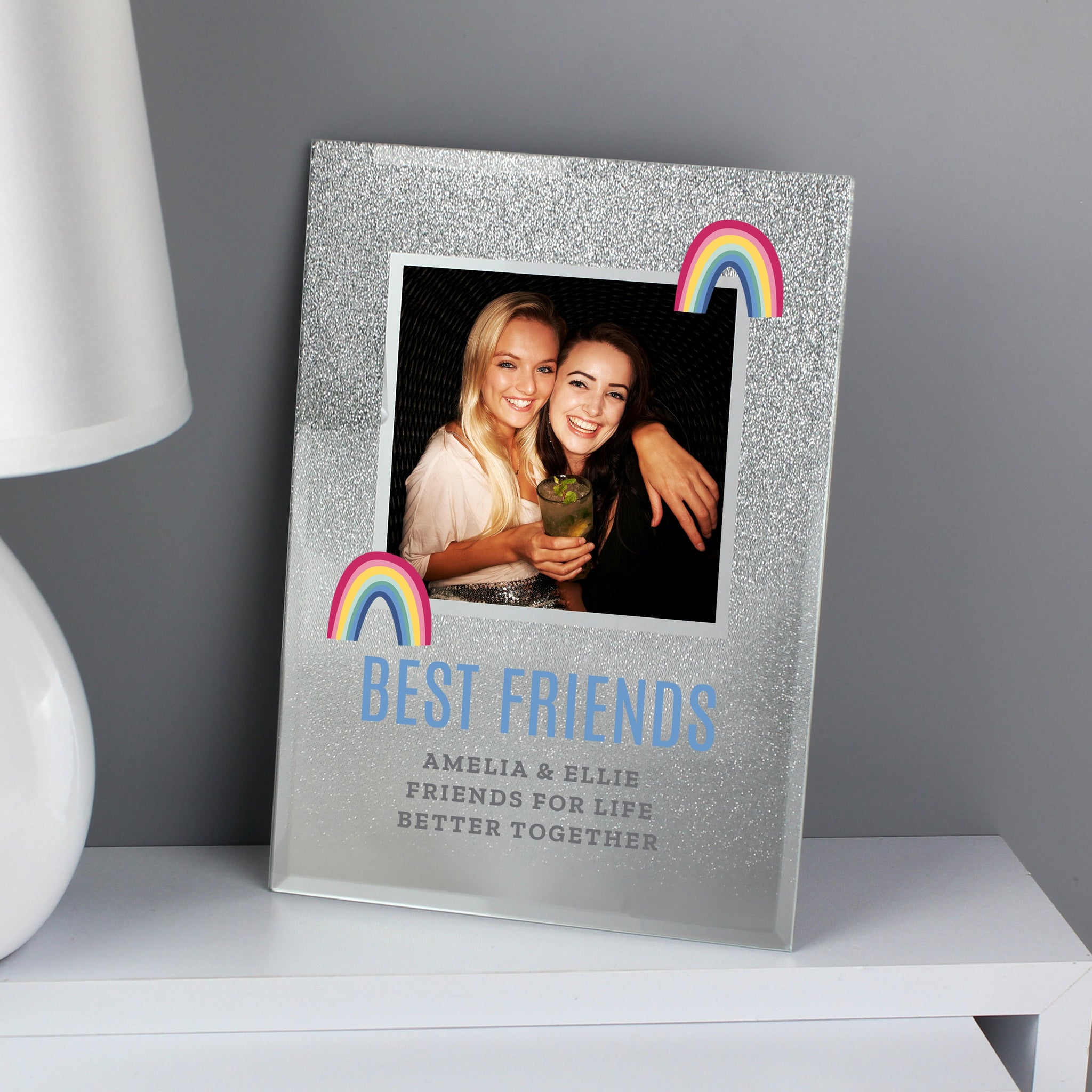 Personalised Rainbow 4x4 Glitter Glass Photo Frame: 2 - Photo Frames By Gift Moments