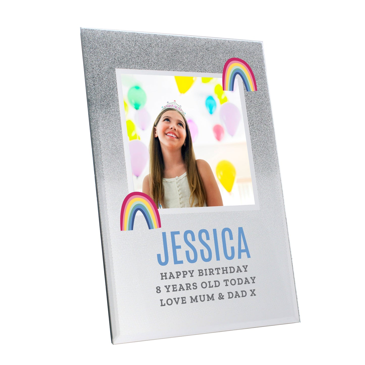Personalised Rainbow 4x4 Glitter Glass Photo Frame: 4 - Photo Frames By Gift Moments