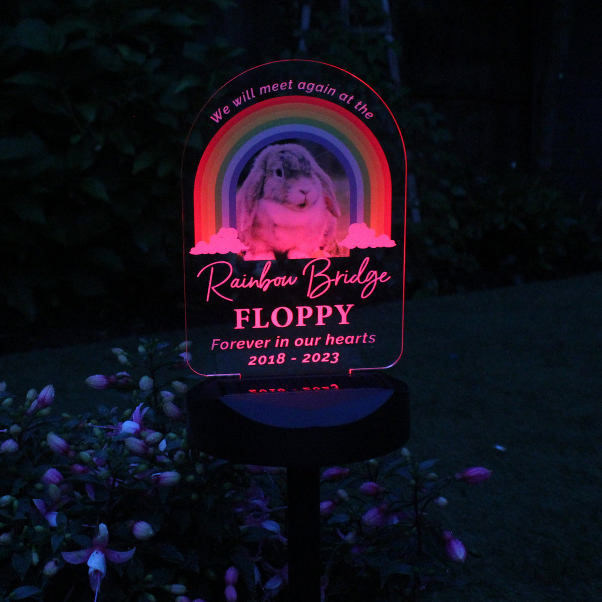 Personalised Rainbow Bridge Pet Memorial Outdoor Solar Light: 4 Solar Lights By Gift Moments