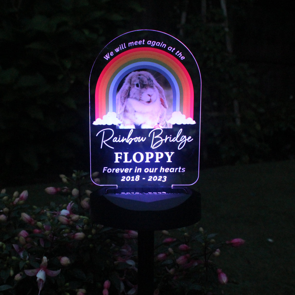Personalised Rainbow Bridge Pet Memorial Outdoor Solar Light: 8 Solar Lights By Gift Moments