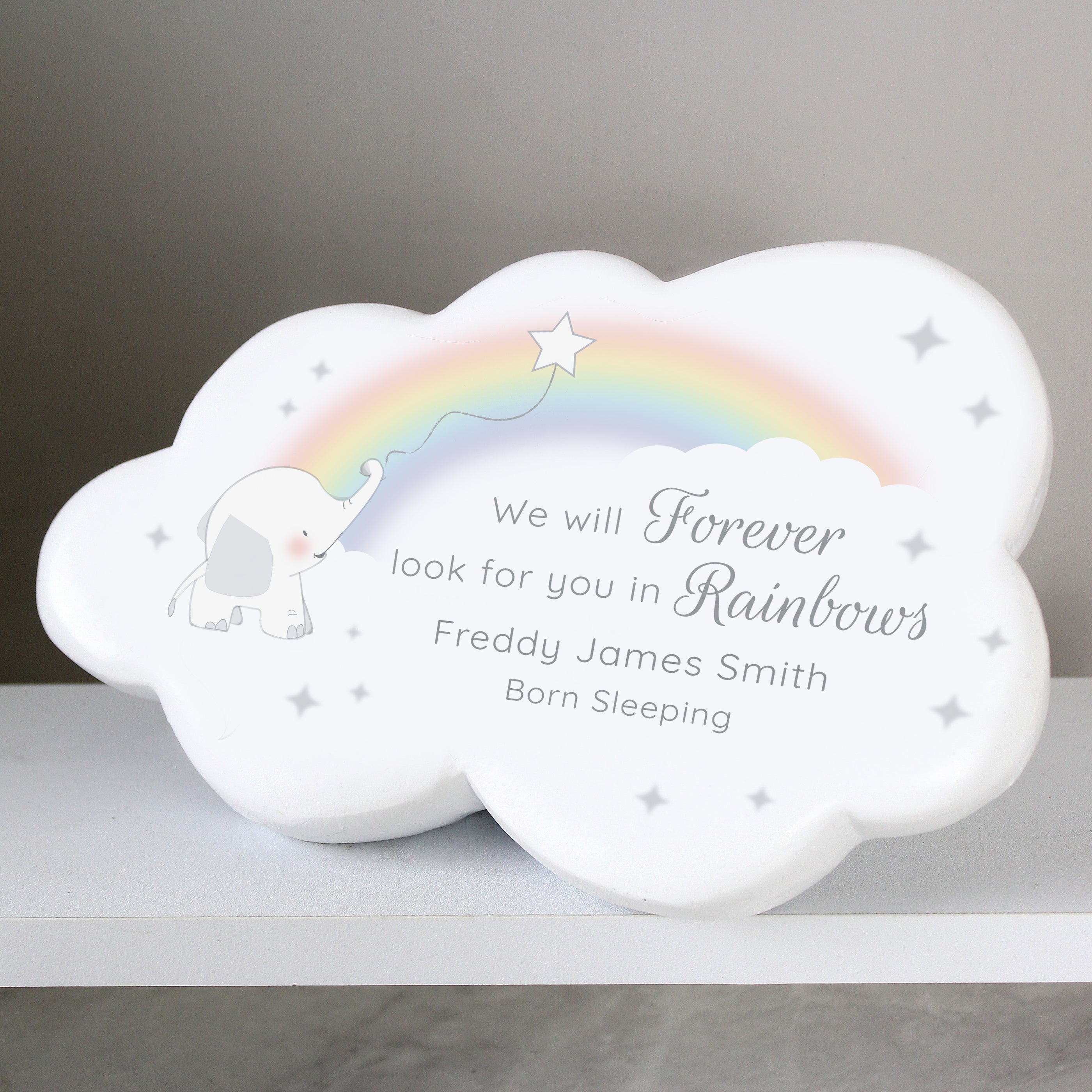 Personalised Rainbow Elephant Cloud Memorial Resin Stone - Shop Memorials At Gift Moments - 2
