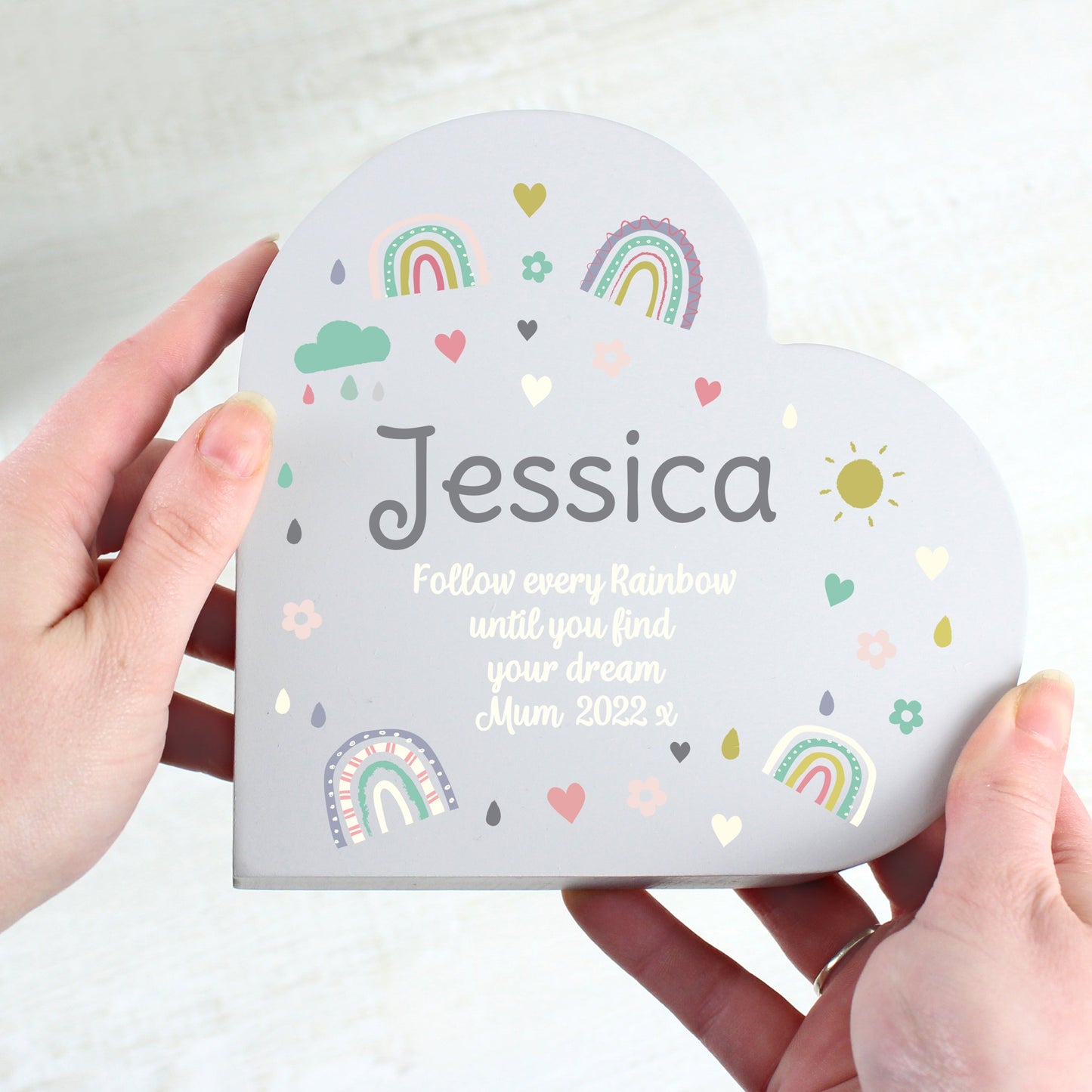 Personalised Rainbow Free Standing Heart ornament: 2 - Ornaments By Gift Moments