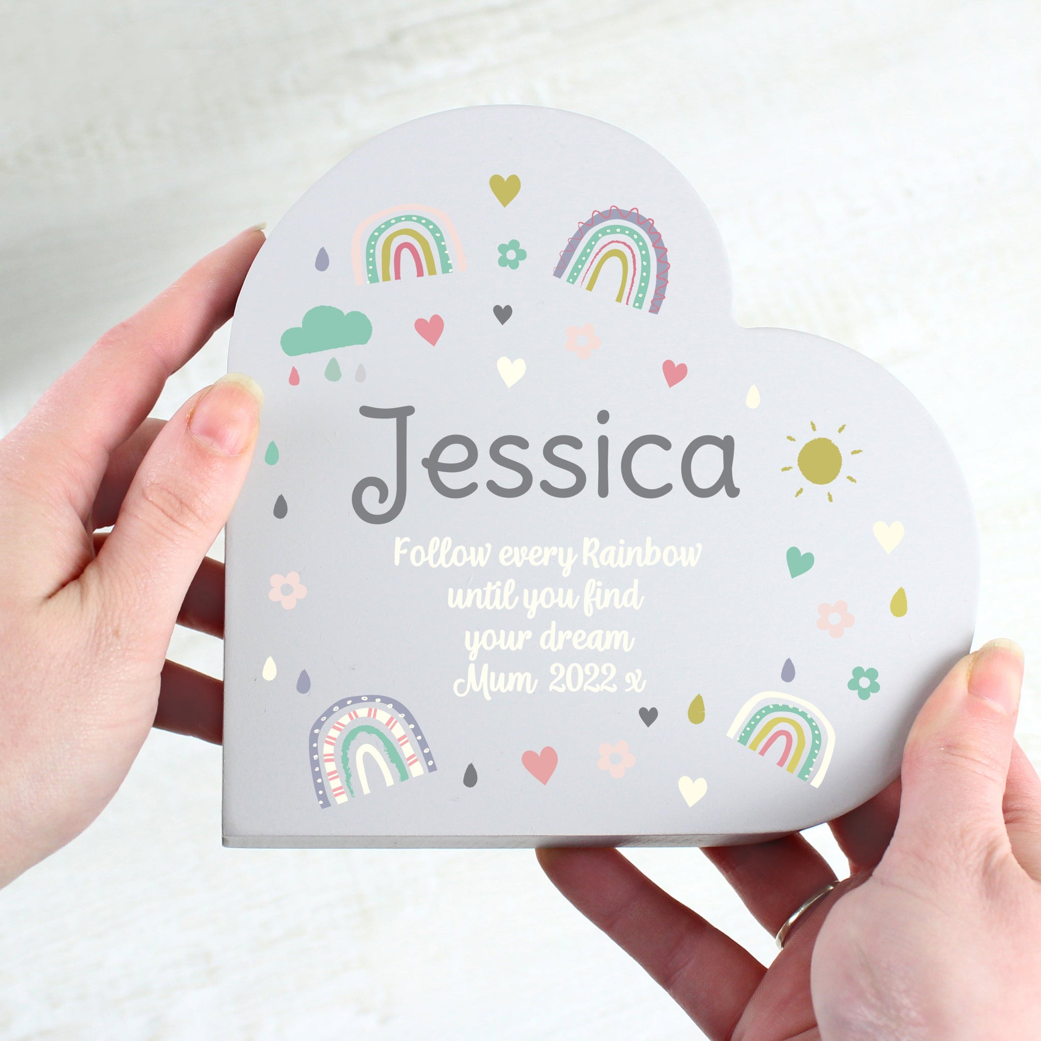 Personalised Rainbow Free Standing Heart ornament: 2 - Ornaments By Gift Moments