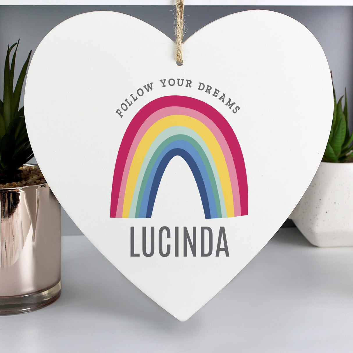 Personalised Rainbow Large Wooden Heart Decoration: 2 - Decorations By Gift Moments