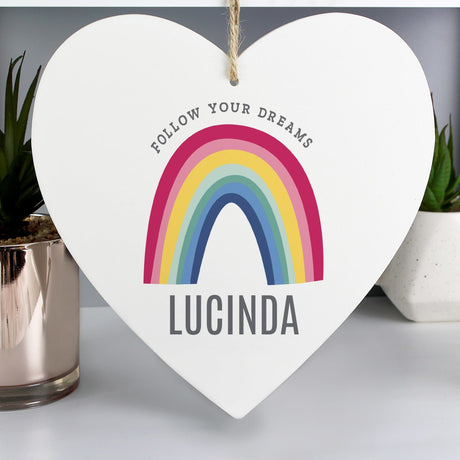 Personalised Rainbow Large Wooden Heart Decoration: 2 - Decorations By Gift Moments