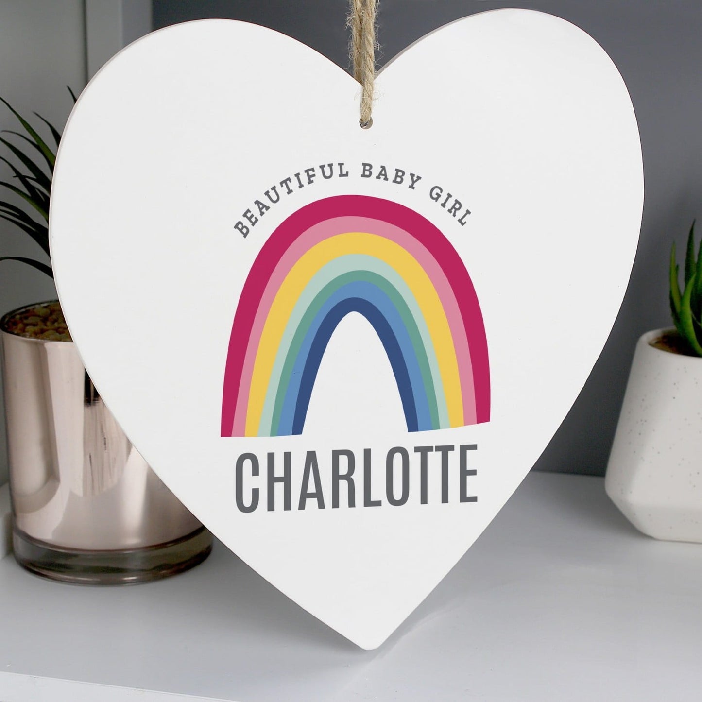 Personalised Rainbow Large Wooden Heart Decoration: 3 - Decorations By Gift Moments