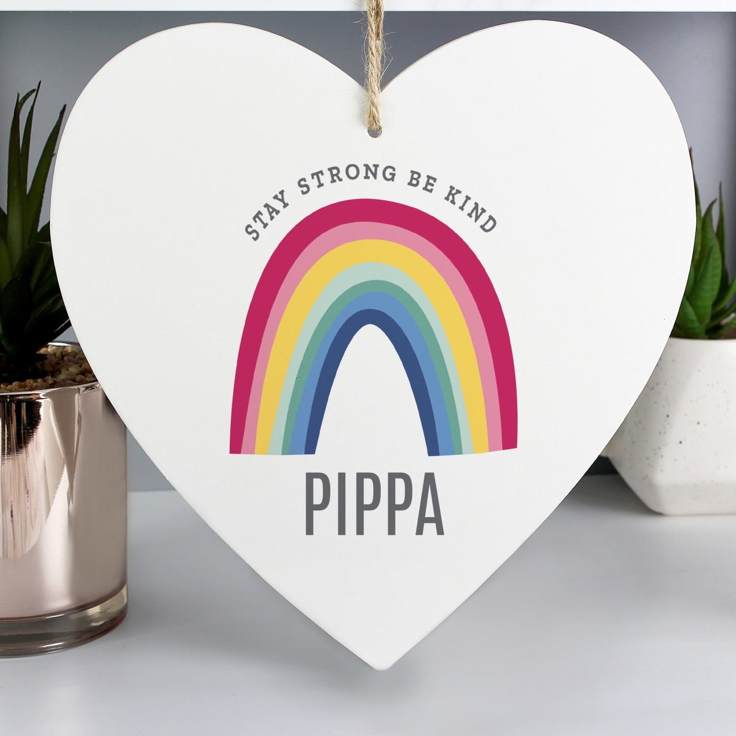 Personalised Rainbow Large Wooden Heart Decoration: 4 - Decorations By Gift Moments
