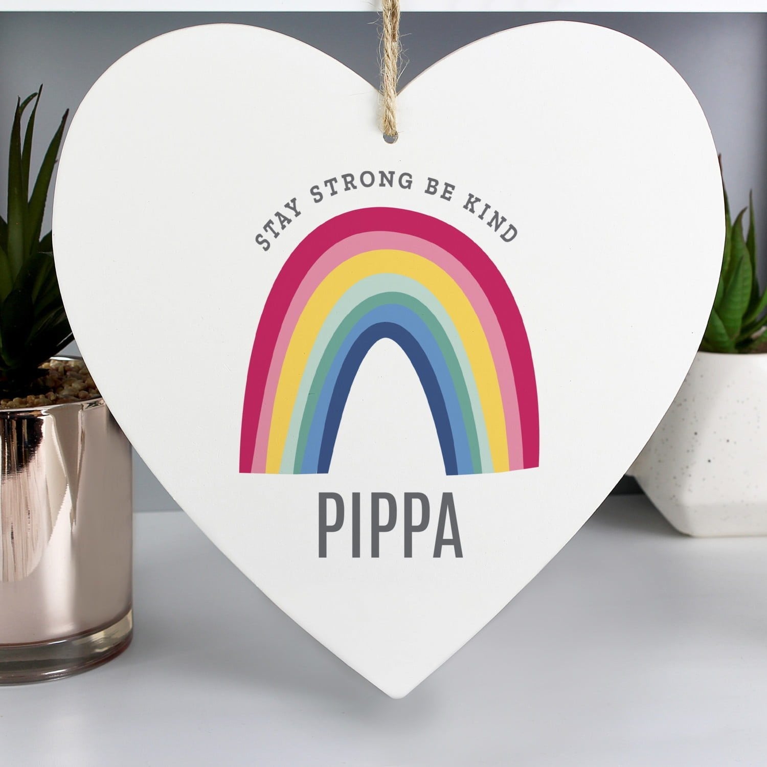 Personalised Rainbow Large Wooden Heart Decoration: 4 - Decorations By Gift Moments