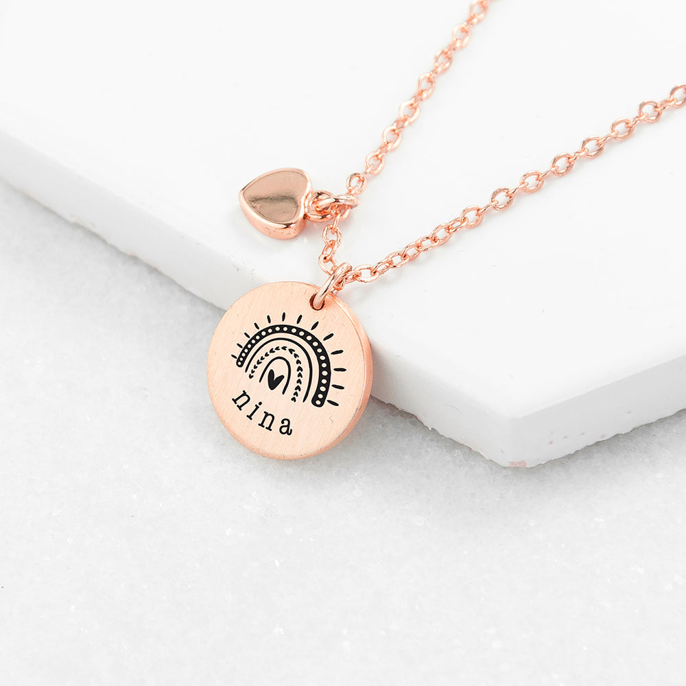 Personalised Rainbow Matte Heart & Disc Necklaces: 3 - Rose Gold - Necklaces By Gift Moments
