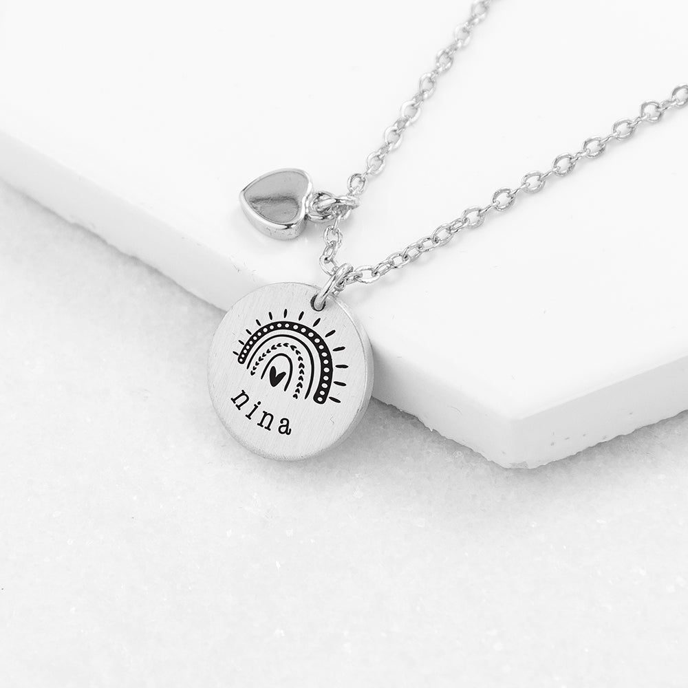 Personalised Rainbow Matte Heart & Disc Necklaces: 2 - Silver - Necklaces By Gift Moments