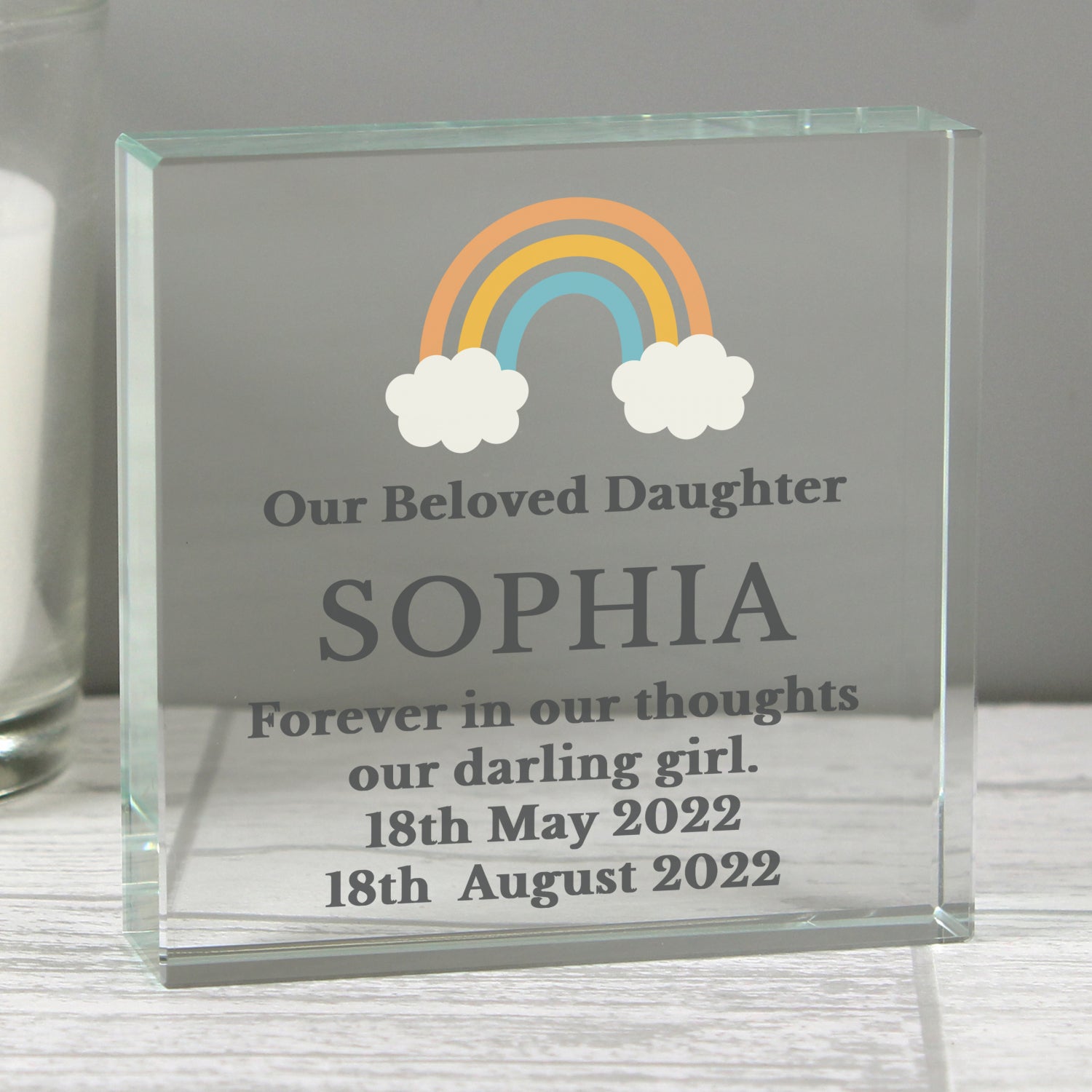 Personalised Rainbow Memorial Crystal Token: 3 - Crystal Tokens By Gift Moments